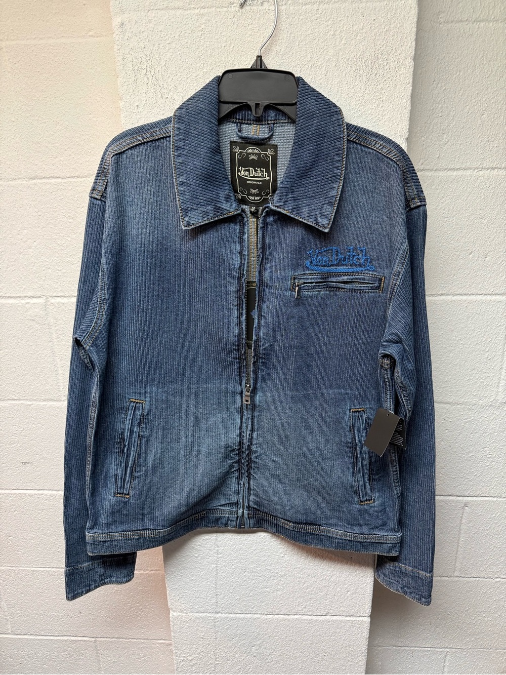 Von Dutch Men's Denim Zip-Up Jacket in Faded Blue